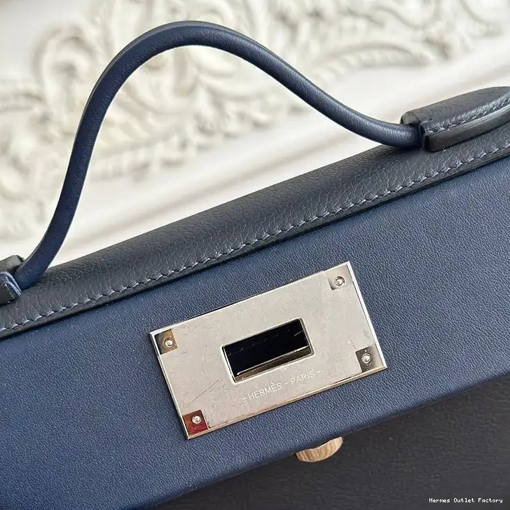 Cheap Blue Navy Hardware Leather Hermes Bag Swift 24 Evercolor 24 In Palladium Mini 0419